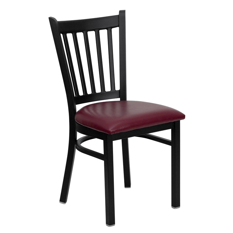 SINGLEWAVE Series Black Vertical Back Metal Restaurant Chair - Burgundy Vinyl Seat