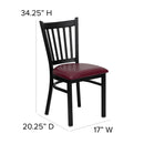 SINGLEWAVE Series Black Vertical Back Metal Restaurant Chair - Burgundy Vinyl Seat