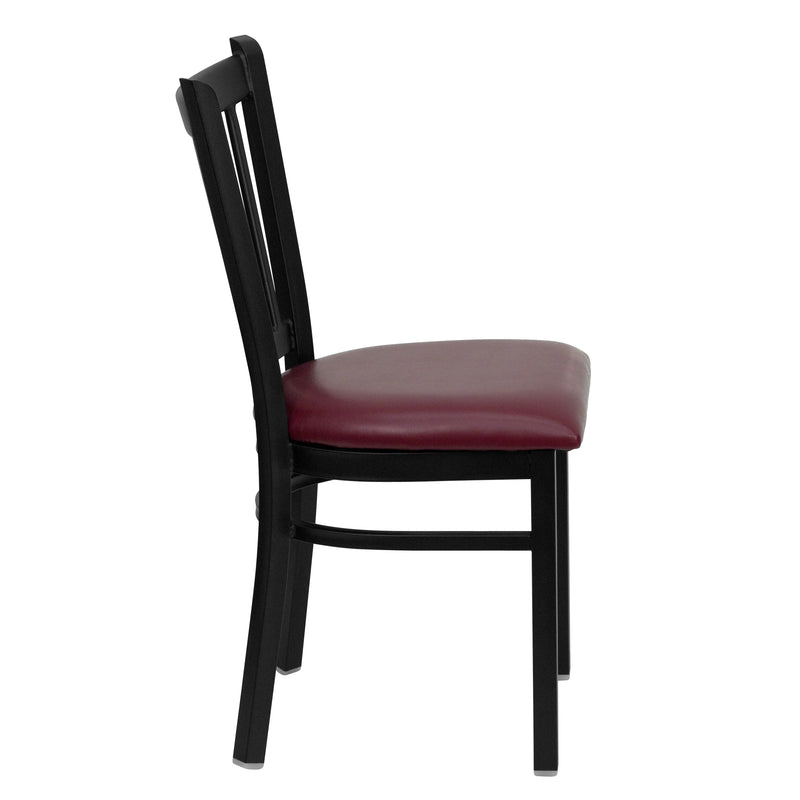 SINGLEWAVE Series Black Vertical Back Metal Restaurant Chair - Burgundy Vinyl Seat