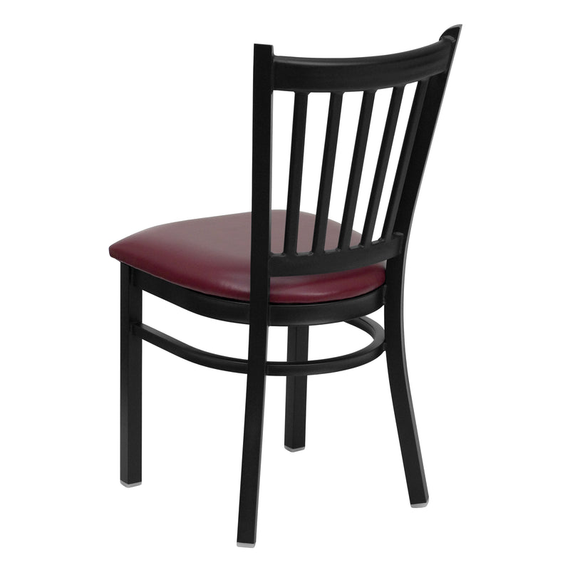 SINGLEWAVE Series Black Vertical Back Metal Restaurant Chair - Burgundy Vinyl Seat