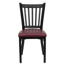 SINGLEWAVE Series Black Vertical Back Metal Restaurant Chair - Burgundy Vinyl Seat