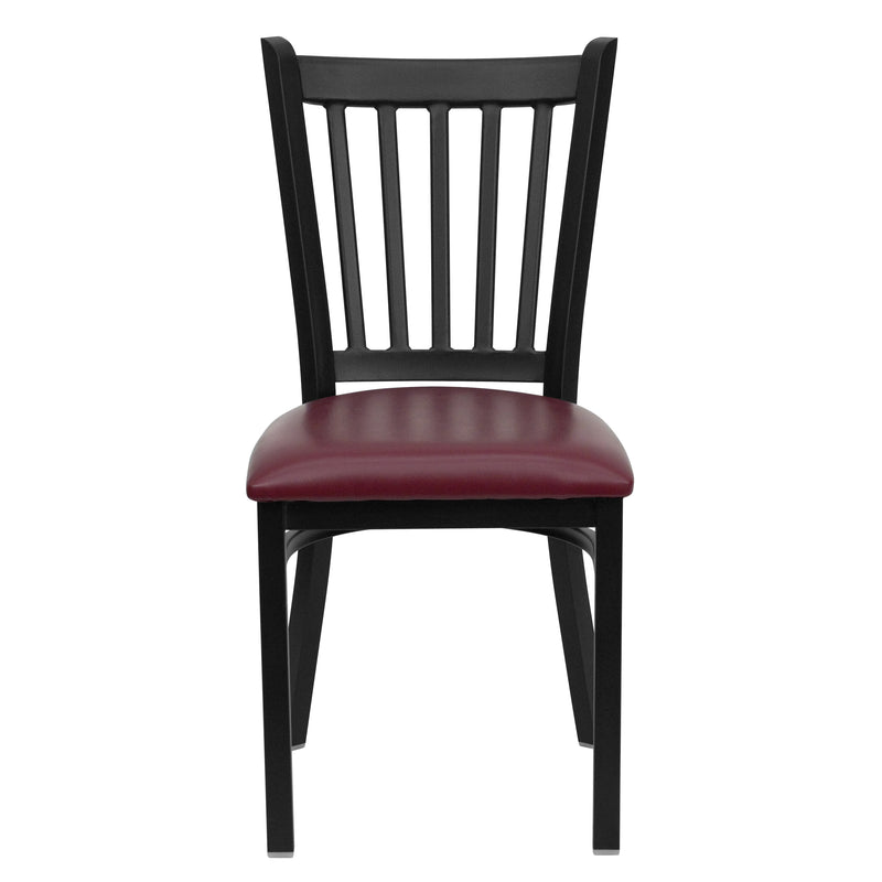 SINGLEWAVE Series Black Vertical Back Metal Restaurant Chair - Burgundy Vinyl Seat