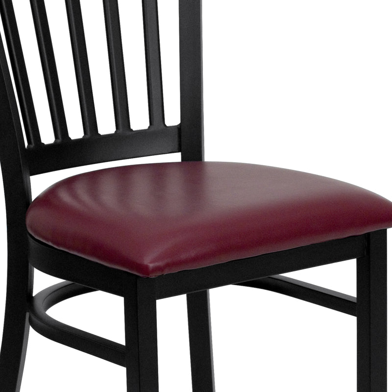 SINGLEWAVE Series Black Vertical Back Metal Restaurant Chair - Burgundy Vinyl Seat