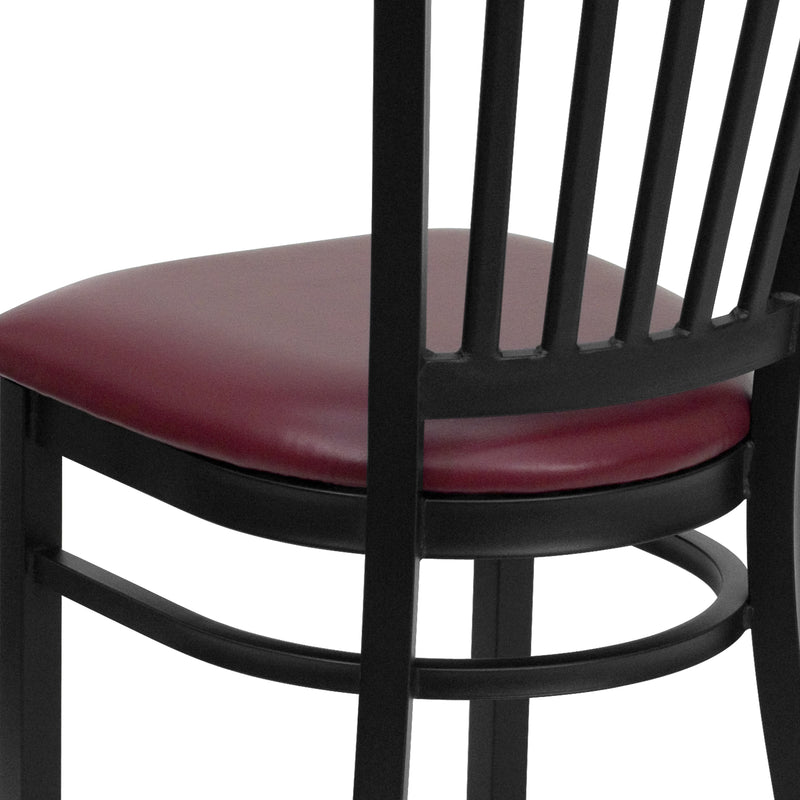 SINGLEWAVE Series Black Vertical Back Metal Restaurant Chair - Burgundy Vinyl Seat