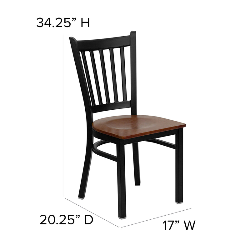 SINGLEWAVE Series Black Vertical Back Metal Restaurant Chair - Cherry Wood Seat