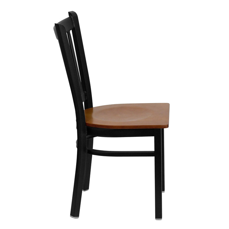 SINGLEWAVE Series Black Vertical Back Metal Restaurant Chair - Cherry Wood Seat