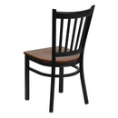 SINGLEWAVE Series Black Vertical Back Metal Restaurant Chair - Cherry Wood Seat