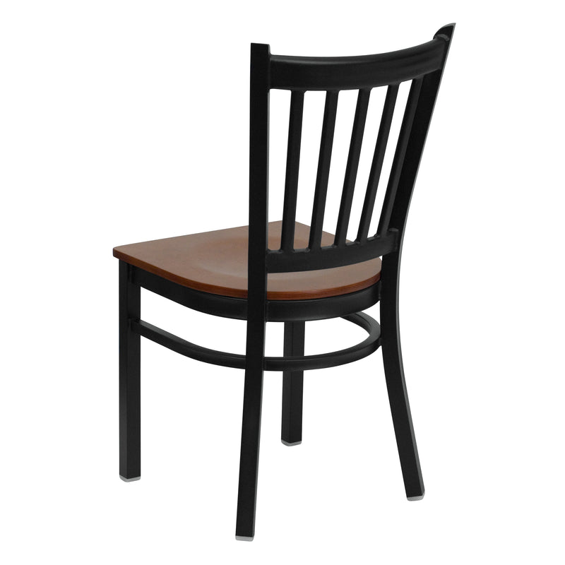 SINGLEWAVE Series Black Vertical Back Metal Restaurant Chair - Cherry Wood Seat