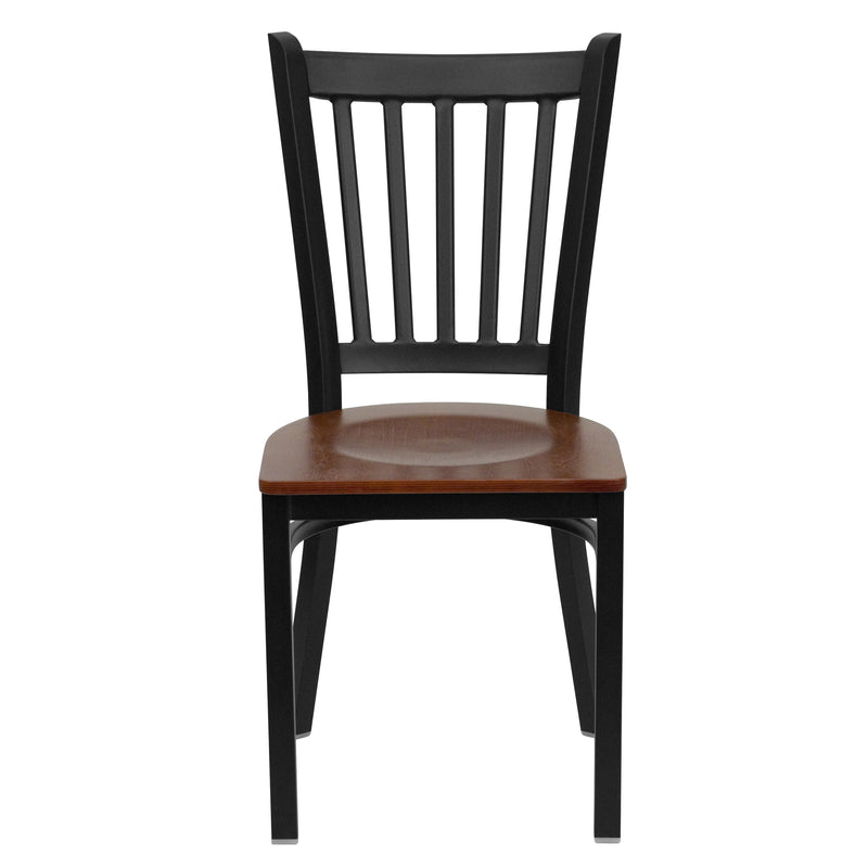 SINGLEWAVE Series Black Vertical Back Metal Restaurant Chair - Cherry Wood Seat