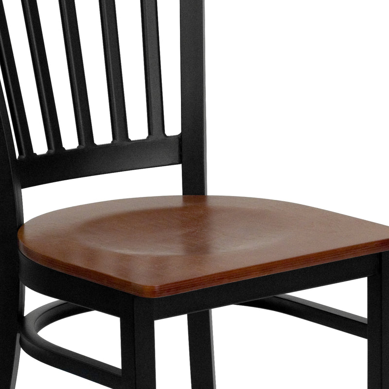 SINGLEWAVE Series Black Vertical Back Metal Restaurant Chair - Cherry Wood Seat