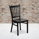 SINGLEWAVE Series Black Vertical Back Metal Restaurant Chair - Mahogany Wood Seat