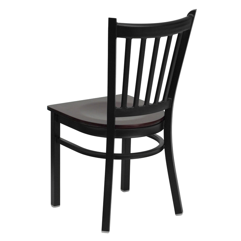 SINGLEWAVE Series Black Vertical Back Metal Restaurant Chair - Mahogany Wood Seat