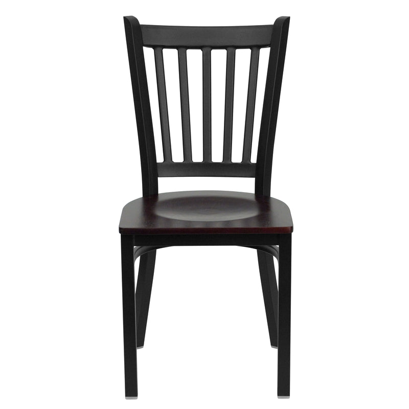 SINGLEWAVE Series Black Vertical Back Metal Restaurant Chair - Mahogany Wood Seat