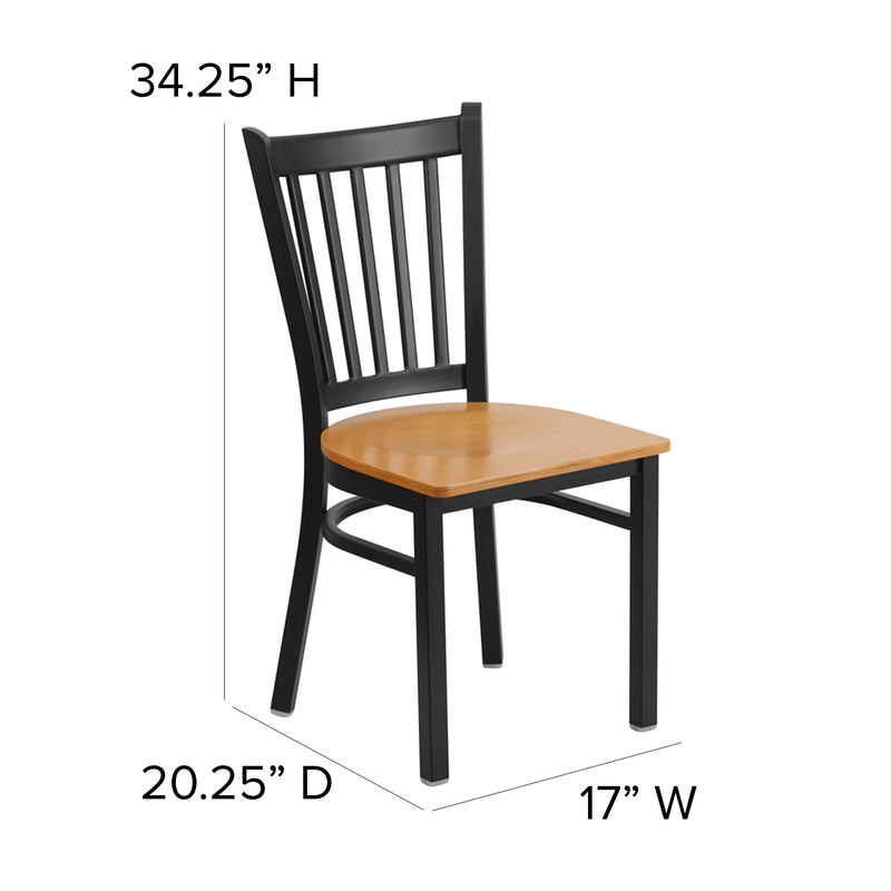 SINGLEWAVE Series Black Vertical Back Metal Restaurant Chair - Natural Wood Seat