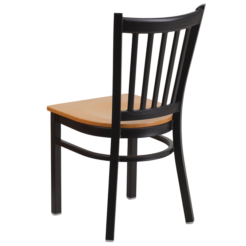 SINGLEWAVE Series Black Vertical Back Metal Restaurant Chair - Natural Wood Seat