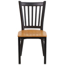 SINGLEWAVE Series Black Vertical Back Metal Restaurant Chair - Natural Wood Seat