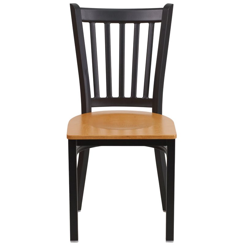 SINGLEWAVE Series Black Vertical Back Metal Restaurant Chair - Natural Wood Seat