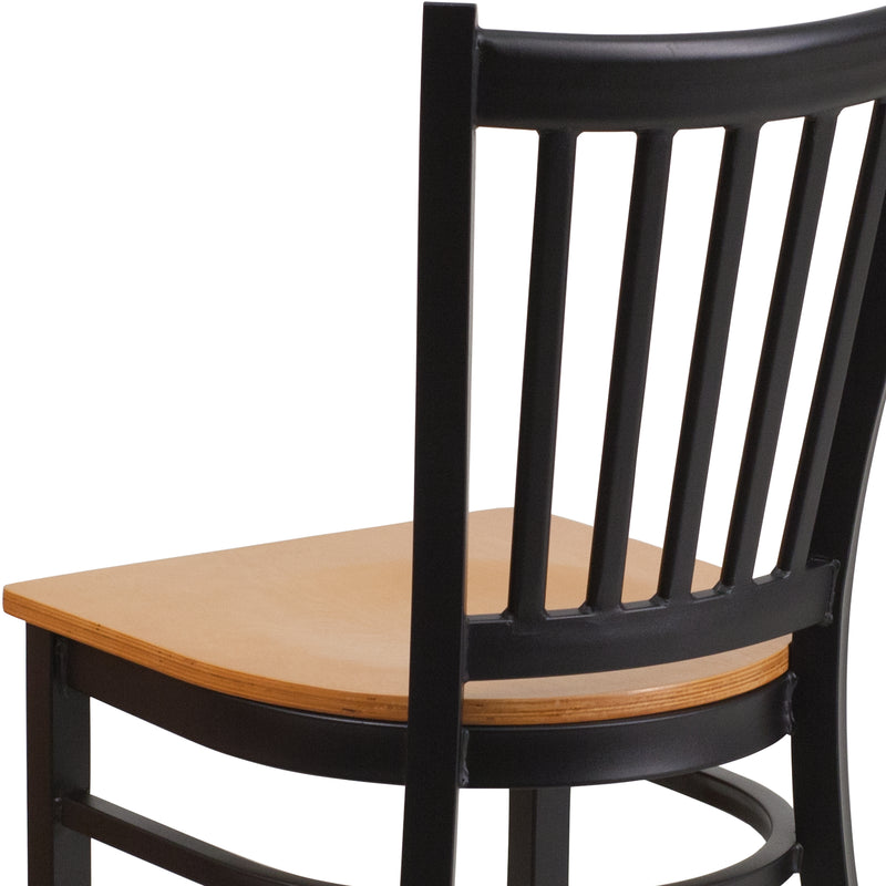 SINGLEWAVE Series Black Vertical Back Metal Restaurant Chair - Natural Wood Seat