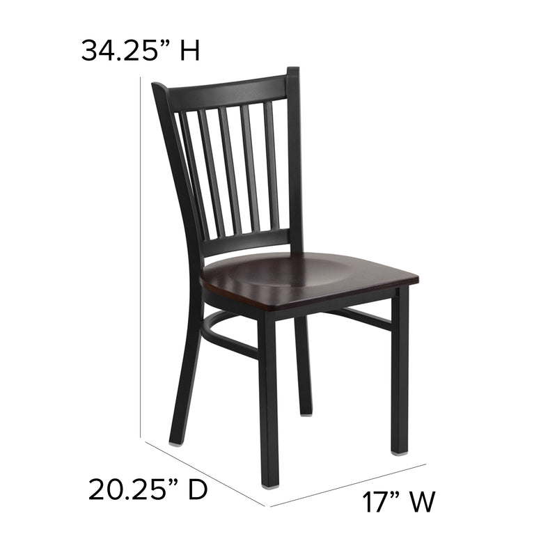 SINGLEWAVE Series Black Vertical Back Metal Restaurant Chair - Walnut Wood Seat