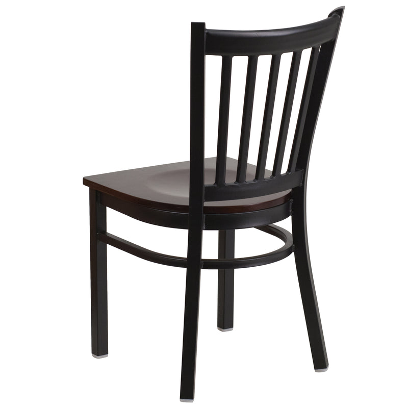 SINGLEWAVE Series Black Vertical Back Metal Restaurant Chair - Walnut Wood Seat