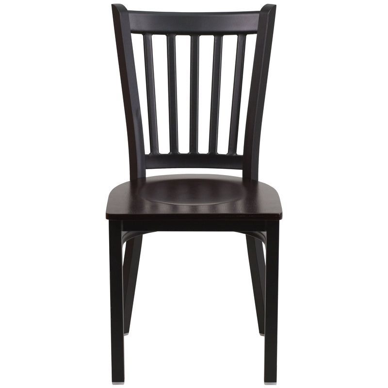 SINGLEWAVE Series Black Vertical Back Metal Restaurant Chair - Walnut Wood Seat