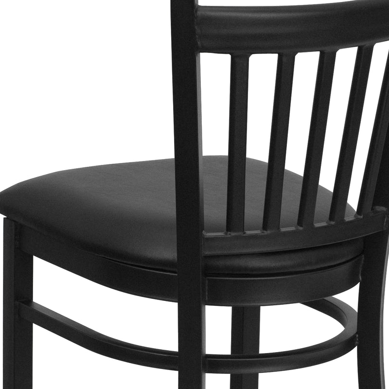 SINGLEWAVE Series Black Vertical Back Metal Restaurant Barstool - Black Vinyl Seat