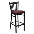 SINGLEWAVE Series Black Vertical Back Metal Restaurant Barstool - Burgundy Vinyl Seat
