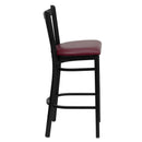 SINGLEWAVE Series Black Vertical Back Metal Restaurant Barstool - Burgundy Vinyl Seat