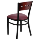SINGLEWAVE Series Black 4 Square Back Metal Restaurant Chair - Mahogany Wood Back, Burgundy Vinyl Seat
