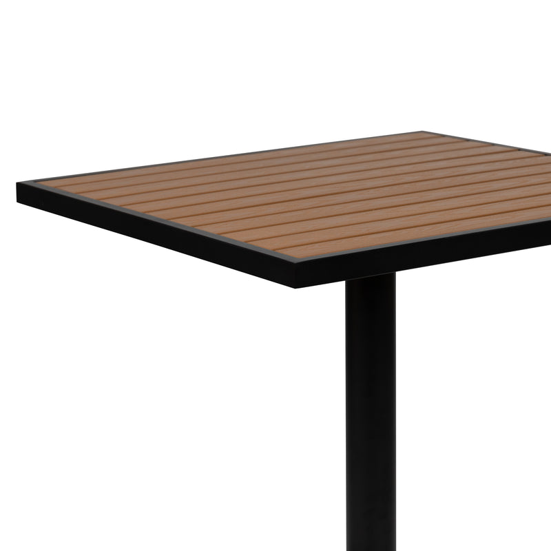 Outdoor Patio Bistro Dining Table with Faux Teak Poly Slats, 30" Square