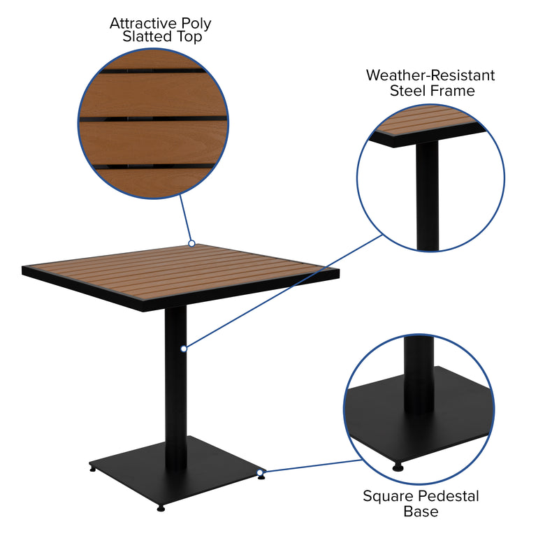 Outdoor Patio Bistro Dining Table with Faux Teak Poly Slats, 30" Square