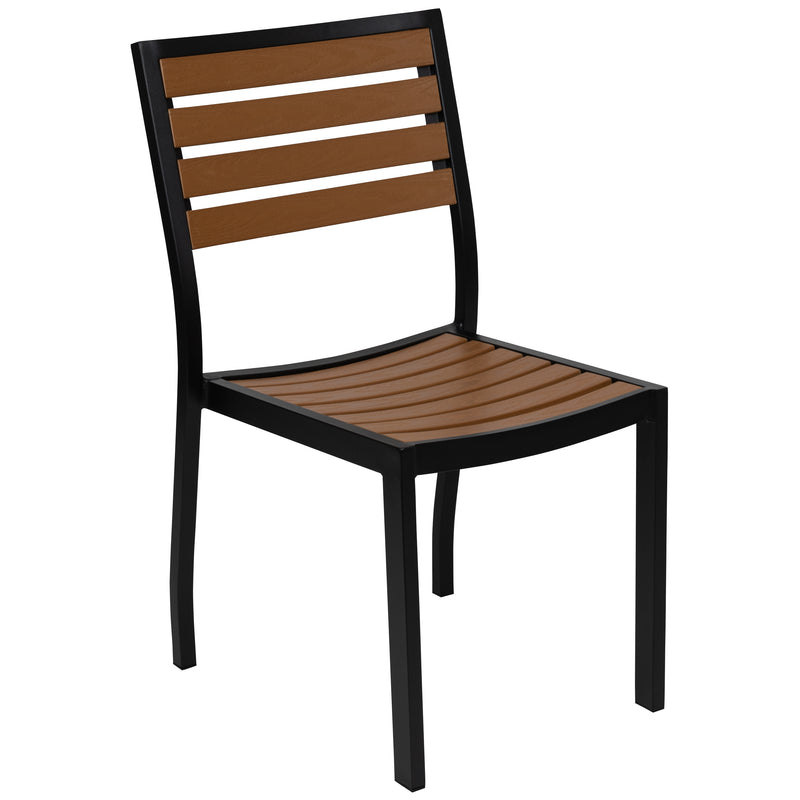 Outdoor Side Chair with Faux Teak Poly Slats