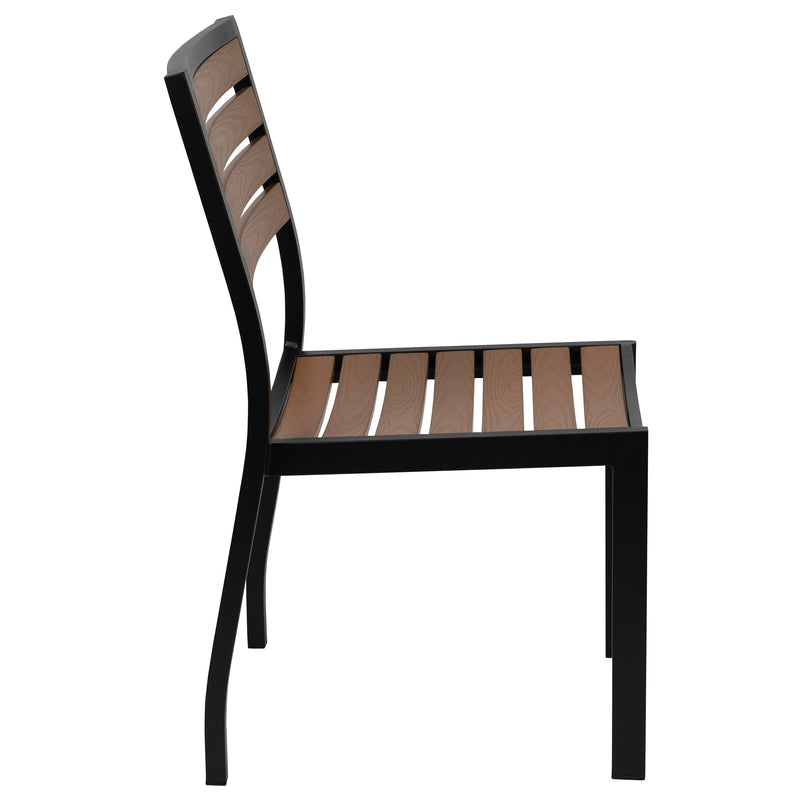 Outdoor Side Chair with Faux Teak Poly Slats