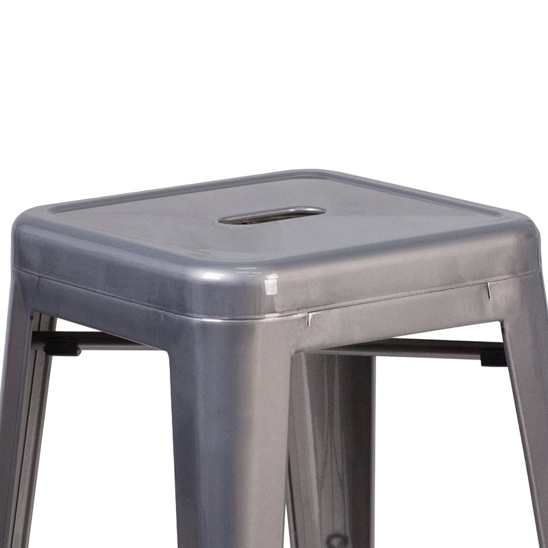 24'' High Backless Clear Coated Metal Indoor Counter Height Stool with Square Seat