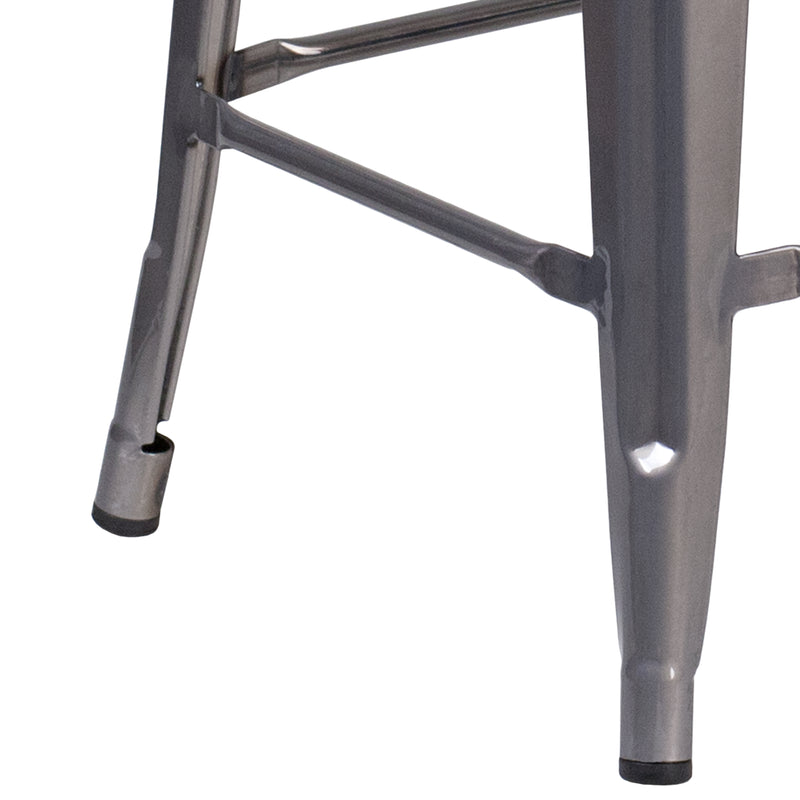 24'' High Backless Clear Coated Metal Indoor Counter Height Stool with Square Seat