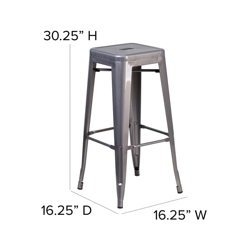 30'' High Backless Clear Coated Metal Indoor Barstool with Square Seat