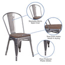 Clear Coated Metal Stackable Chair with Wood Seat