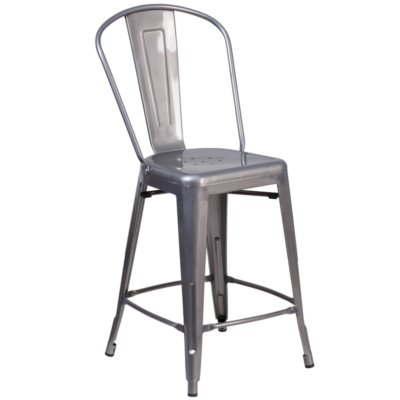 24'' High Clear Coated Indoor Counter Height Stool with Back