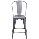 24'' High Clear Coated Indoor Counter Height Stool with Back