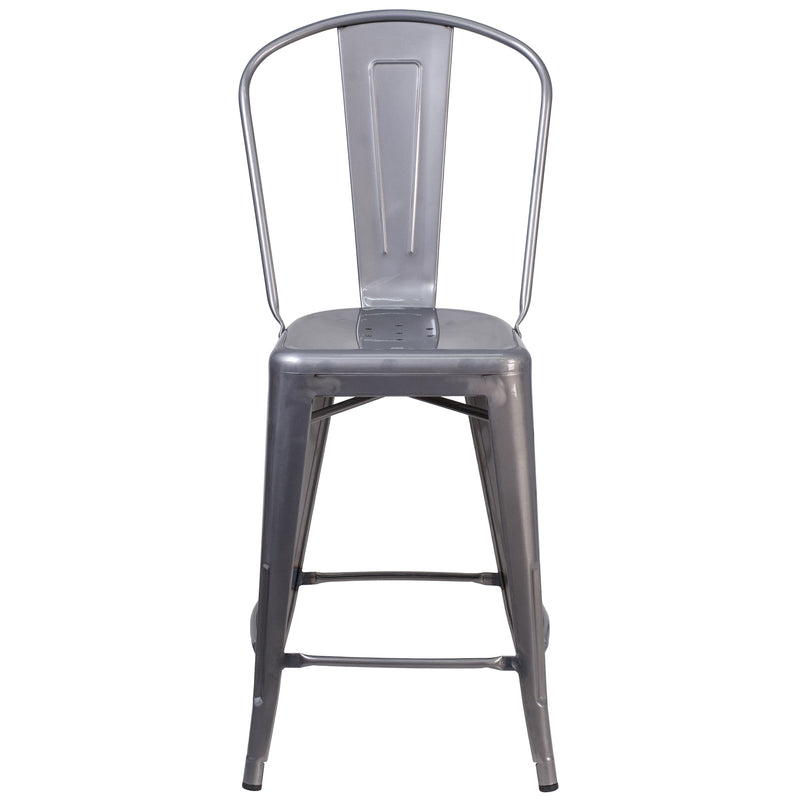 24'' High Clear Coated Indoor Counter Height Stool with Back