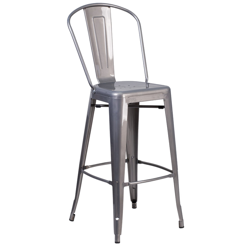 30'' High Clear Coated Indoor Barstool with Back