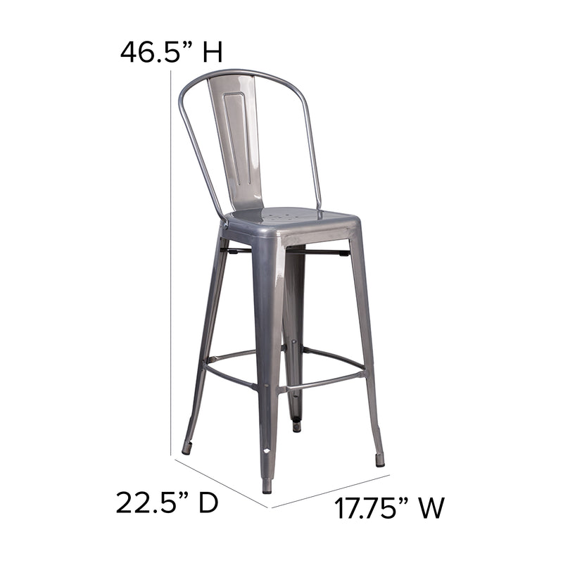 30'' High Clear Coated Indoor Barstool with Back