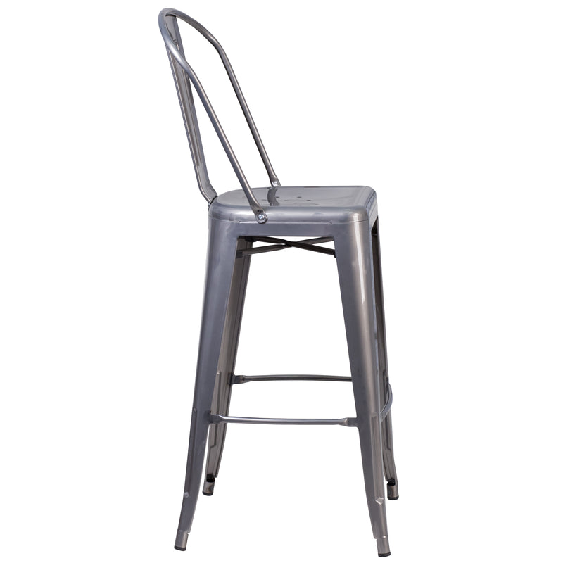 30'' High Clear Coated Indoor Barstool with Back