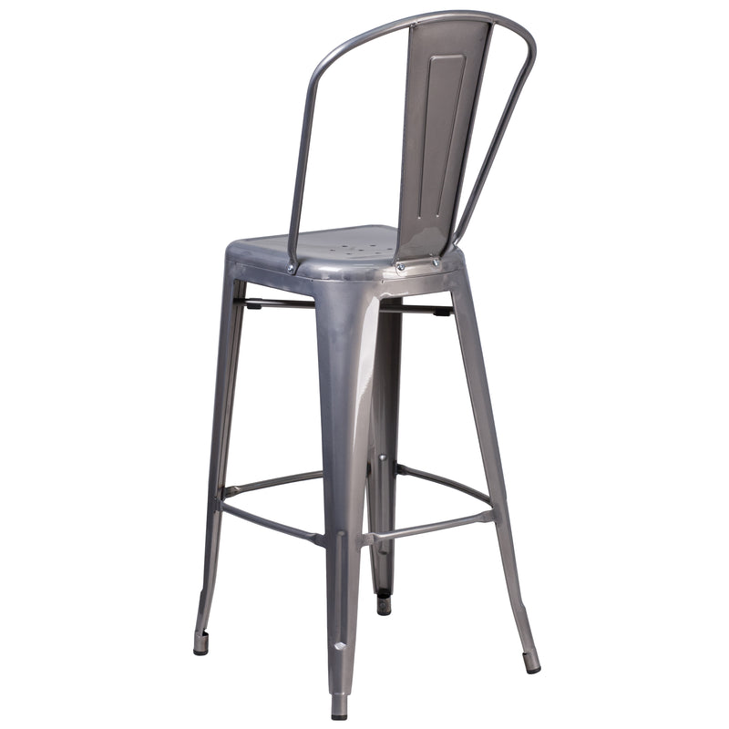 30'' High Clear Coated Indoor Barstool with Back