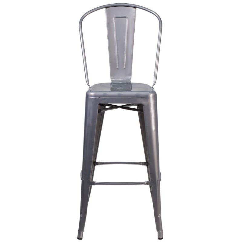 30'' High Clear Coated Indoor Barstool with Back