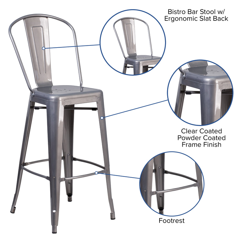 30'' High Clear Coated Indoor Barstool with Back