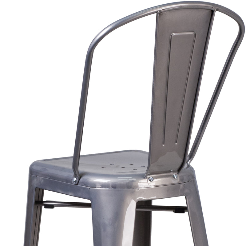 30'' High Clear Coated Indoor Barstool with Back