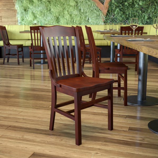 SINGLEWAVE Series School House Back Mahogany Wood Restaurant Chair