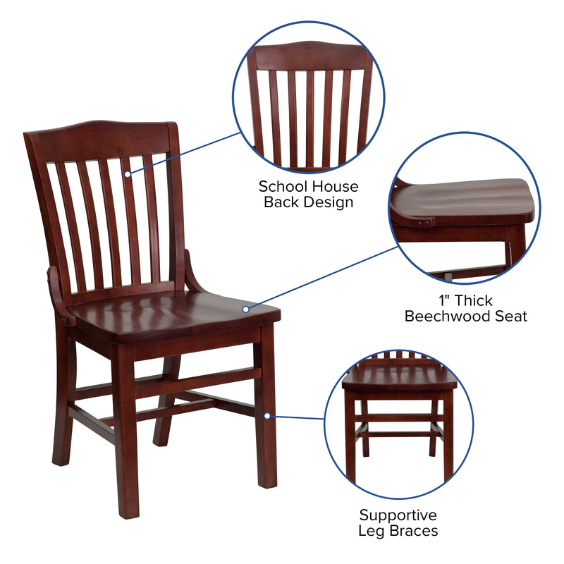 SINGLEWAVE Series School House Back Mahogany Wood Restaurant Chair