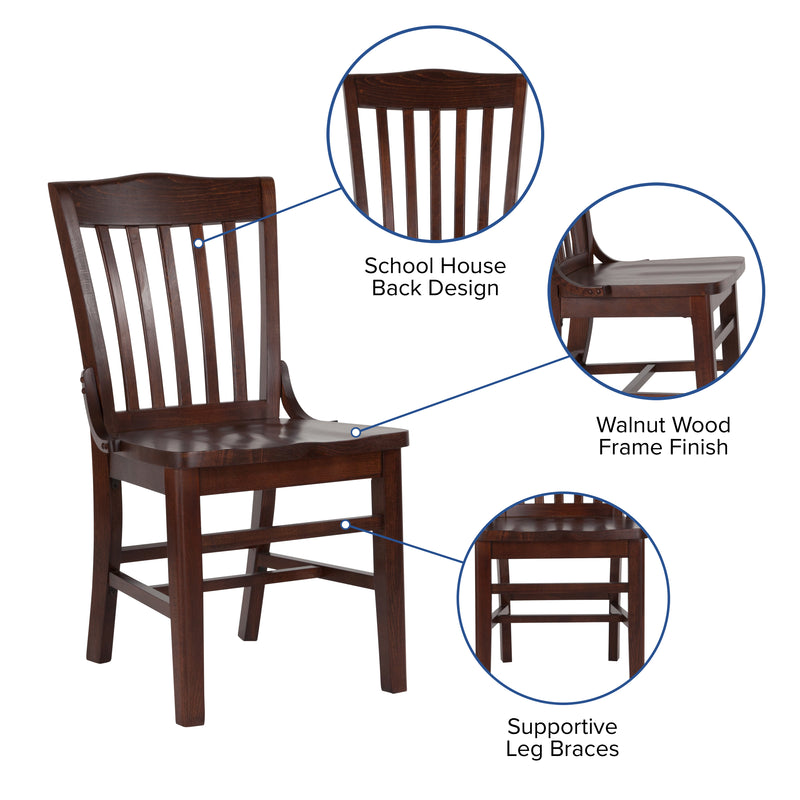 SINGLEWAVE Series School House Back Walnut Wood Restaurant Chair